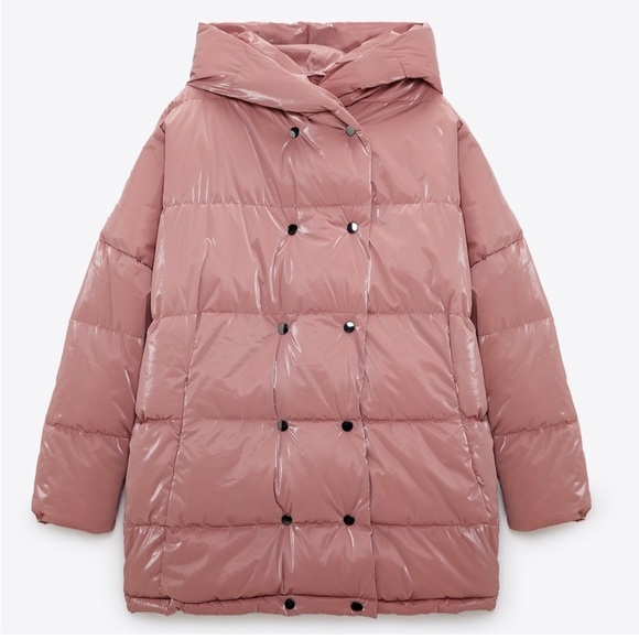 NWT ZARA Soft Pink Hooded Puffer Coat - Picture 4 of 10